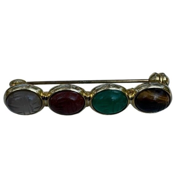 Vintage Scarab Beetle Brooch Pin Egyptian Revival Bar Pin - Picture 1 of 4